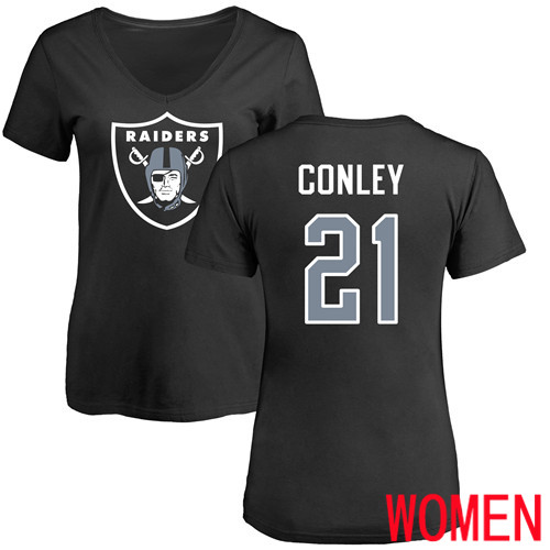 Oakland Raiders Black Women Gareon Conley Name and Number Logo NFL Football #21 T Shirt